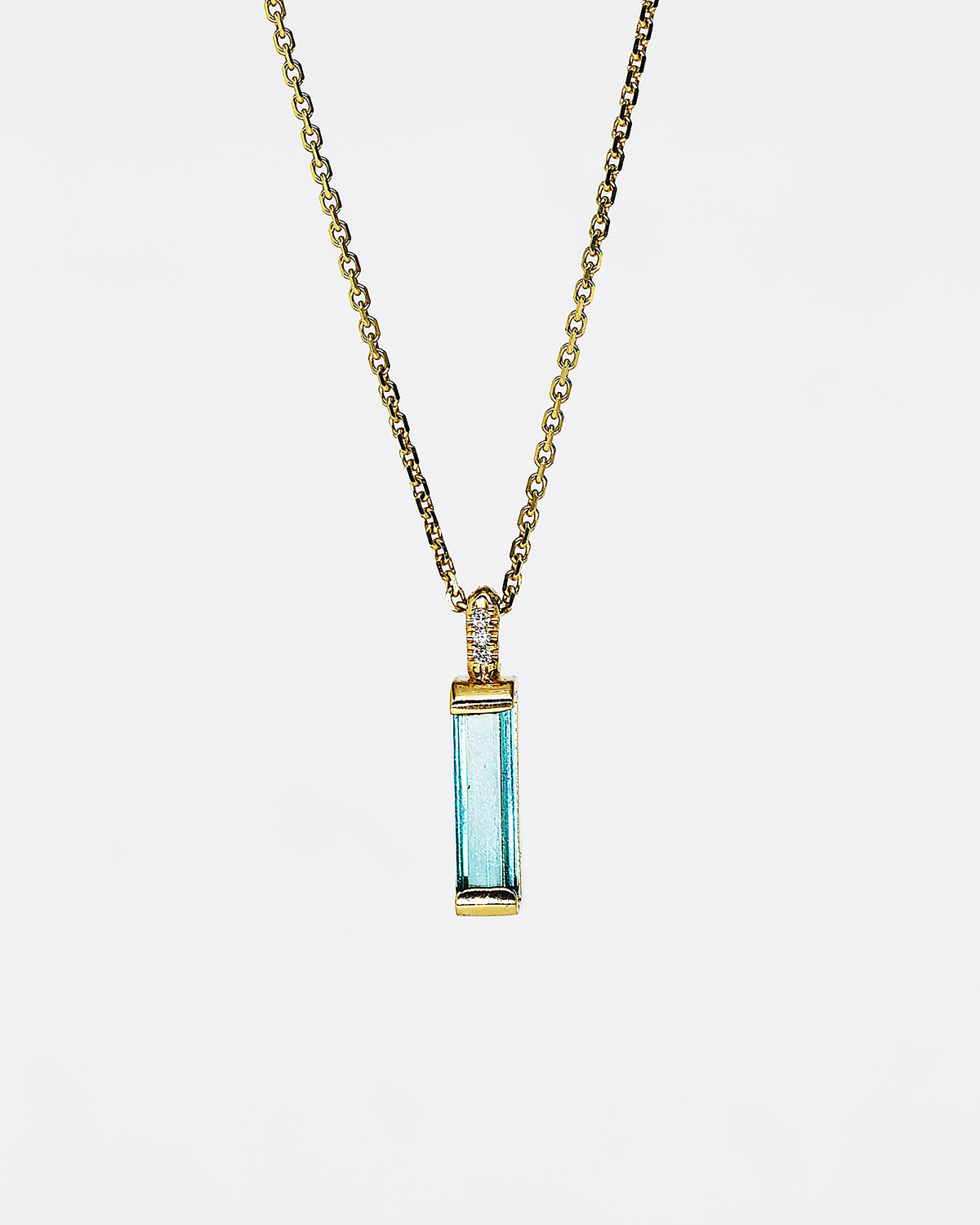 light blue tourmaline baguette & white diamonds Necklace - large