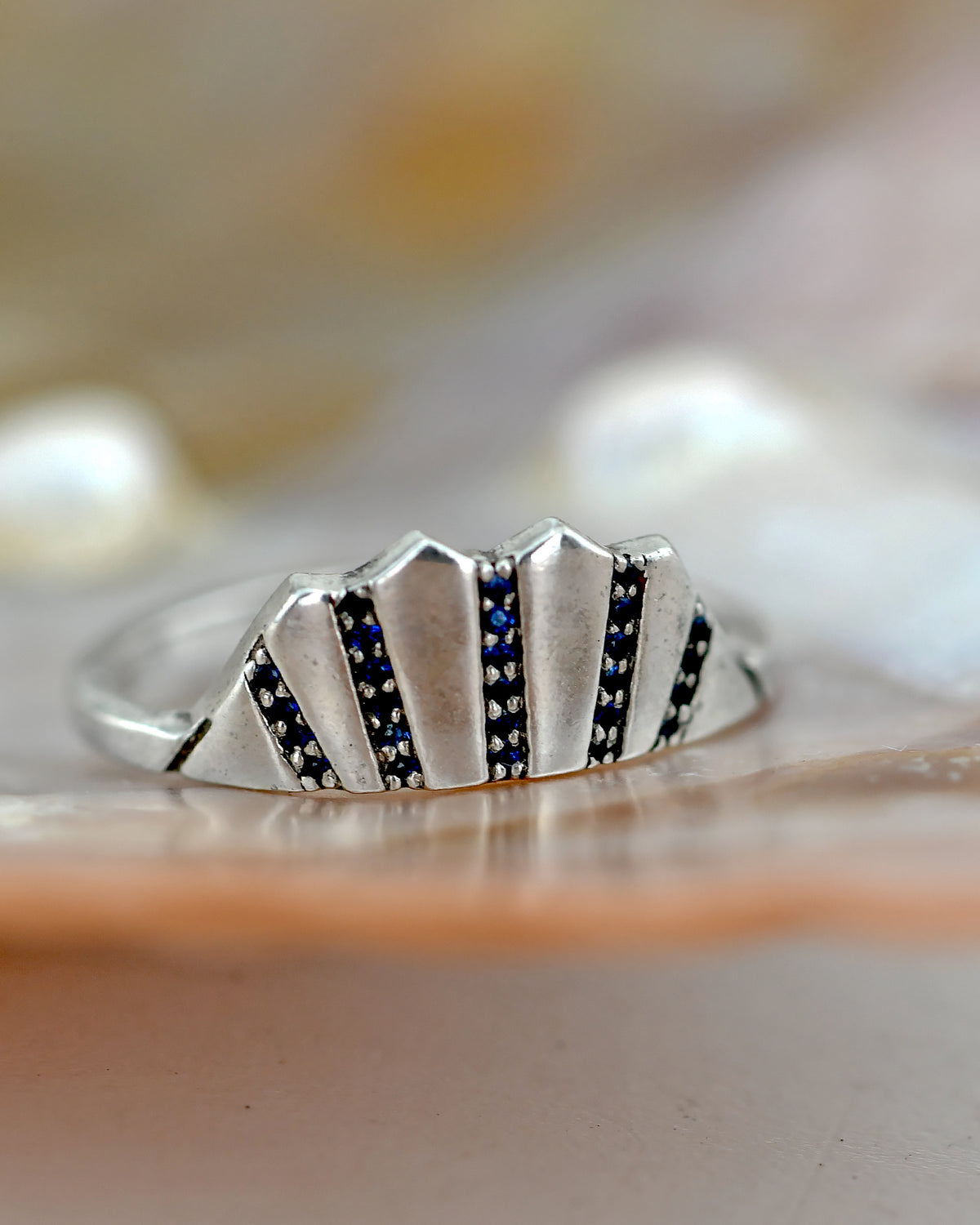 טבעת כתר - כסף וספירים