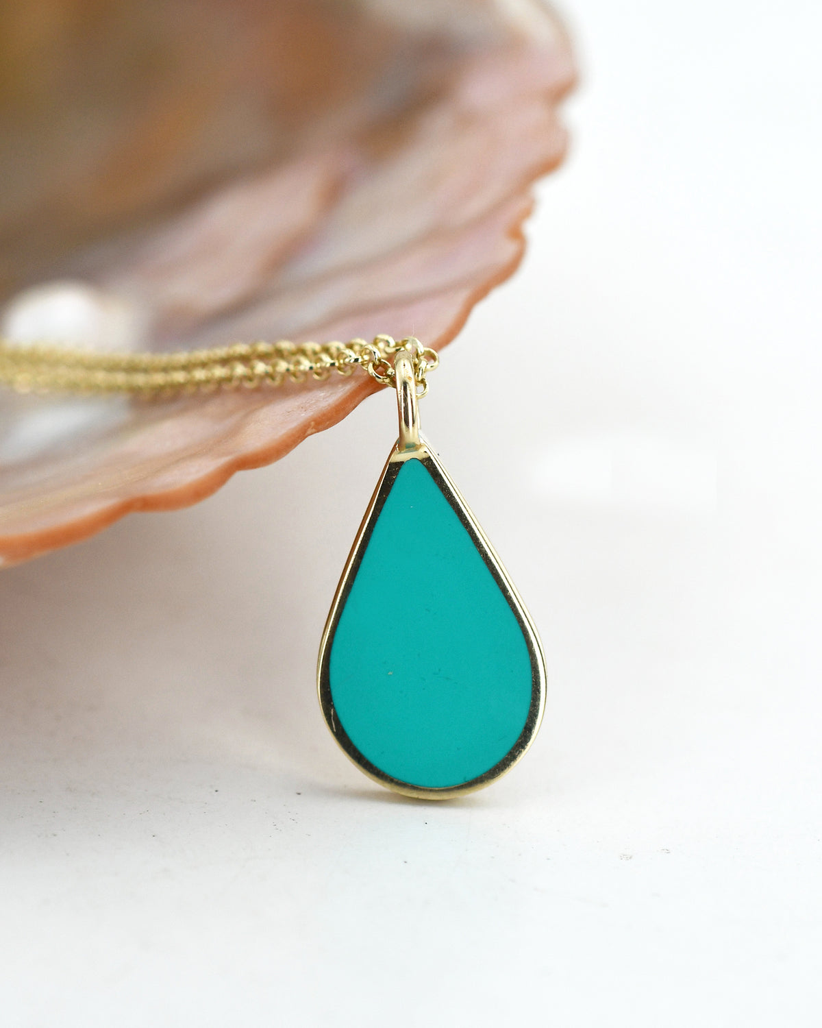 Green enamel drop necklace