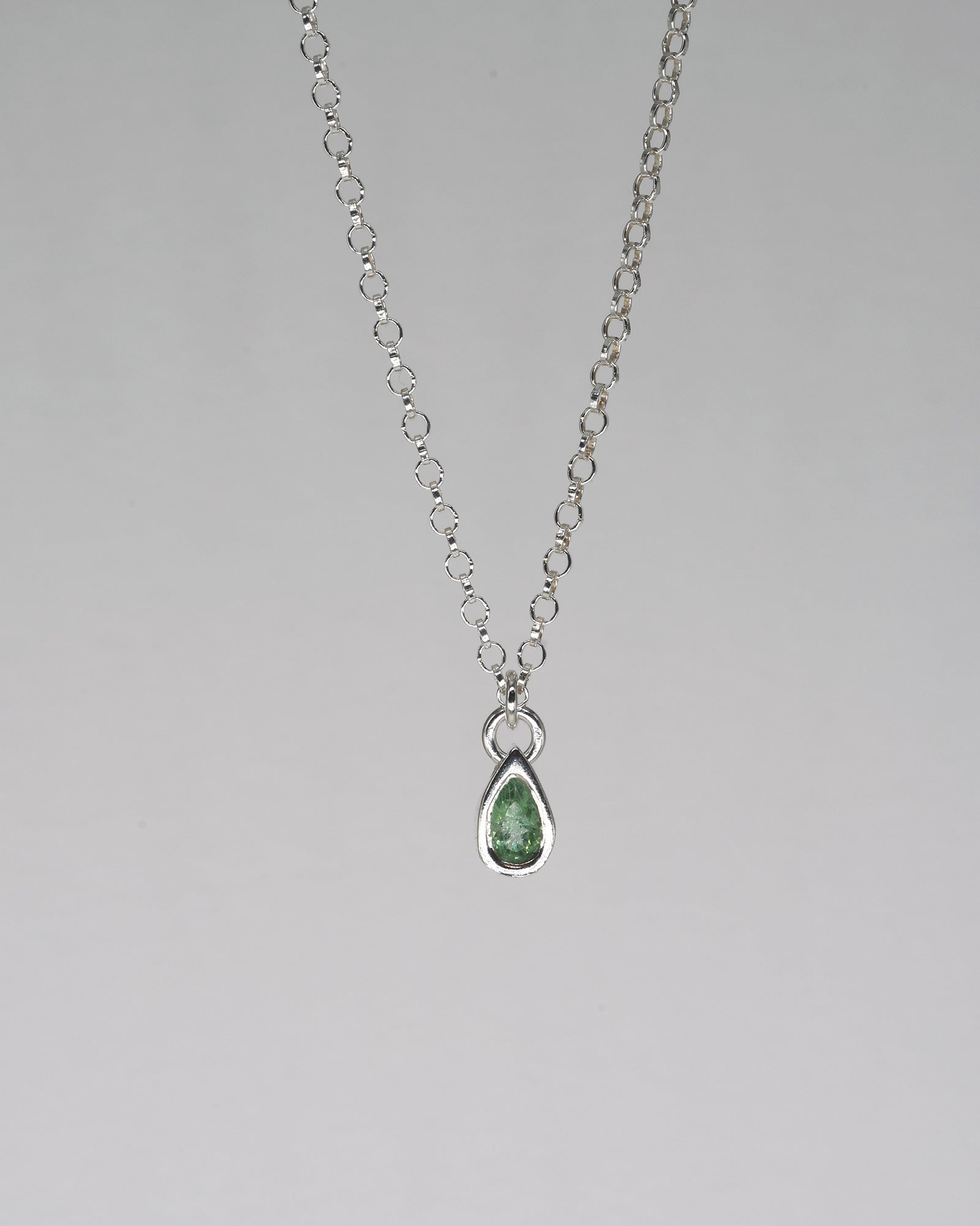 Silver Drop Necklace - Bright Green Tourmaline