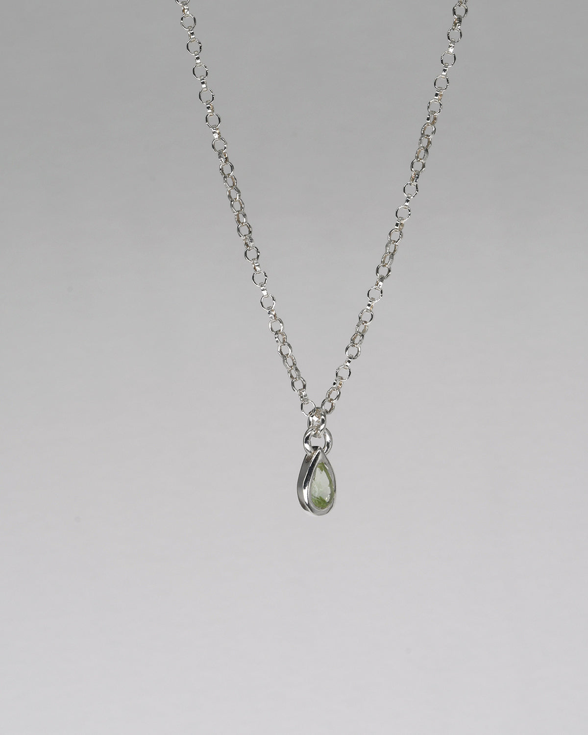 Silver Drop Necklace - Crystal Green Tourmaline