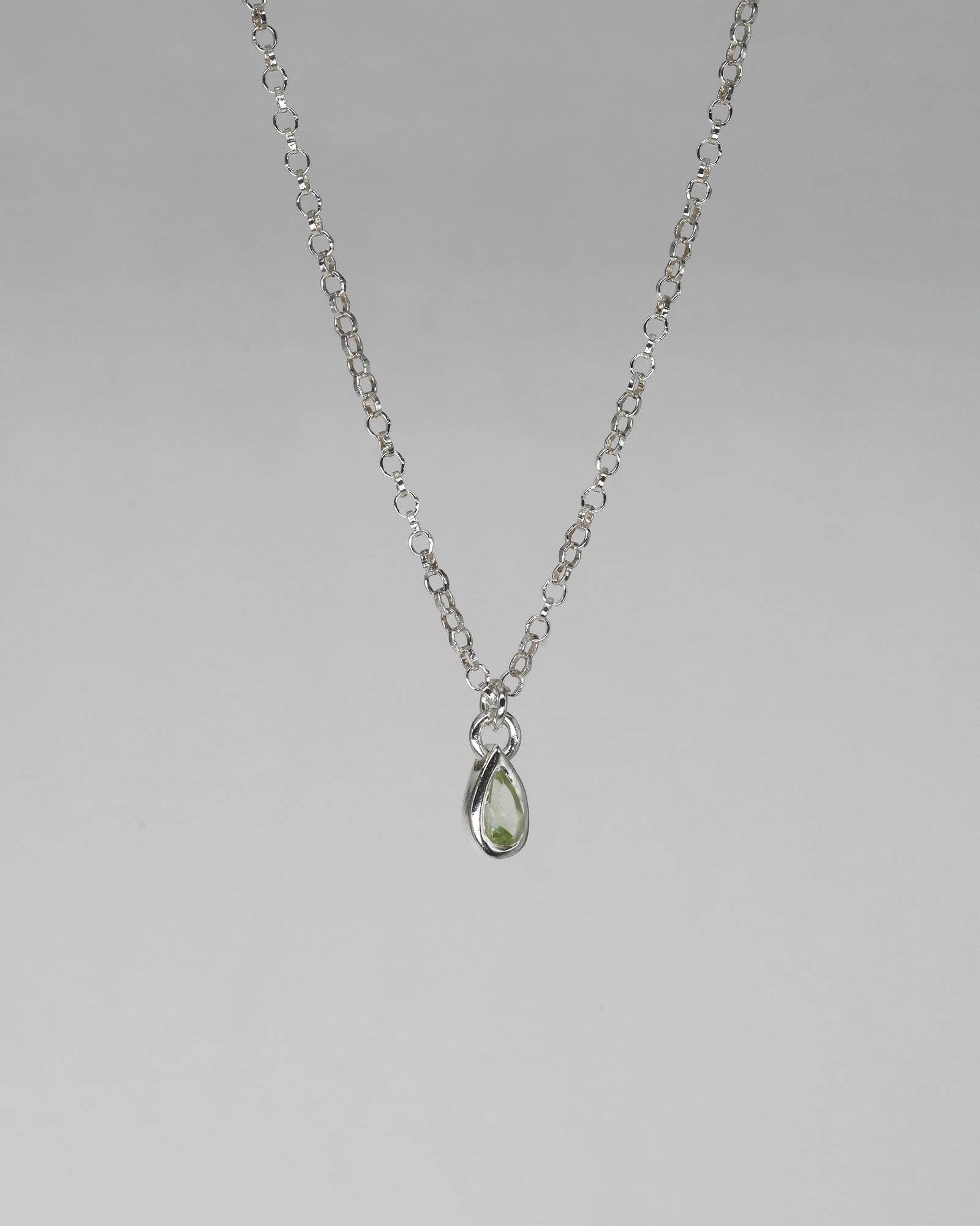 Silver Drop Necklace - Crystal Green Tourmaline