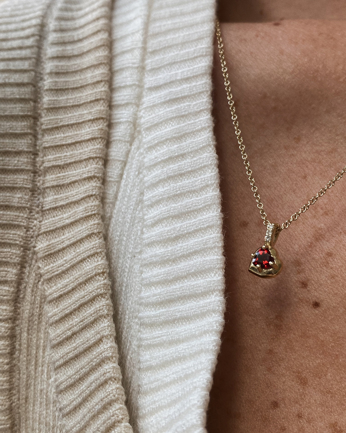 Garnet Heart Necklace & White Diamonds