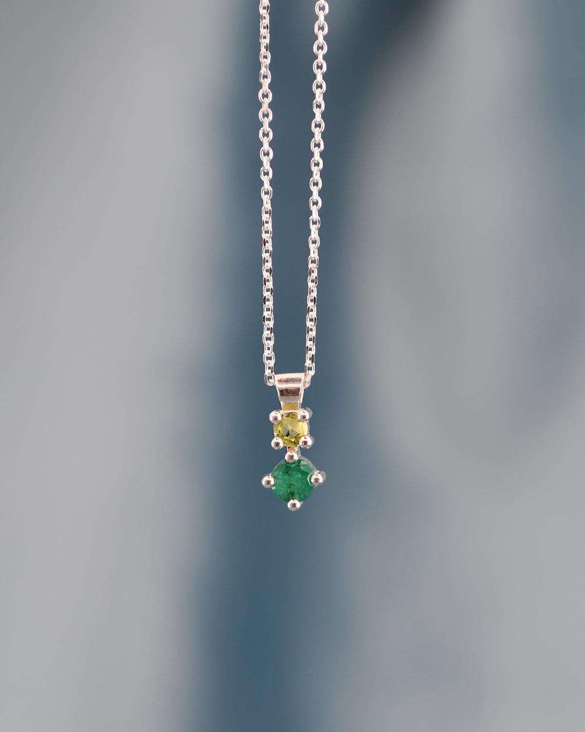 SILVER Necklace with two green gemstoes