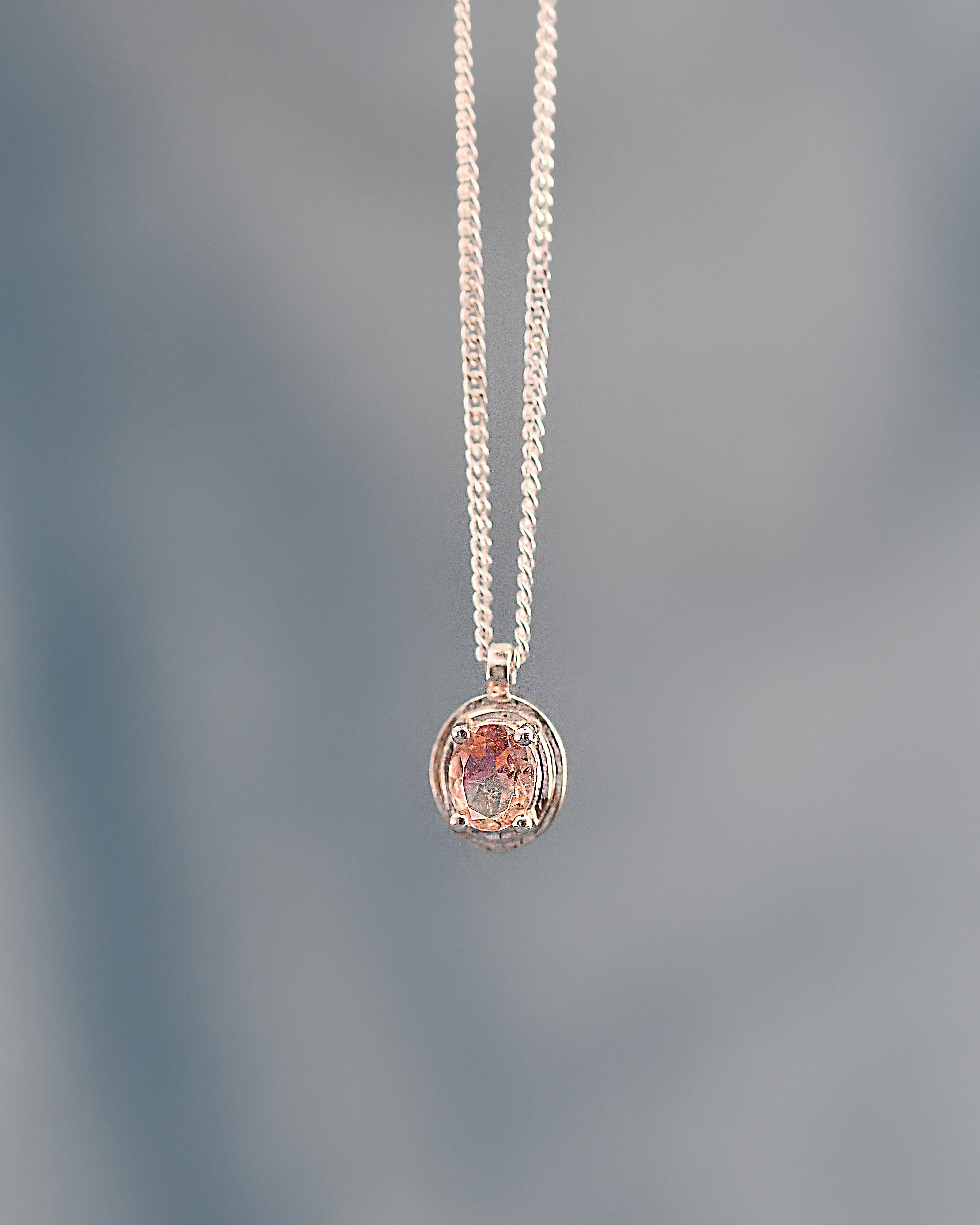 SILVER Necklace with pink gemstone round pendant