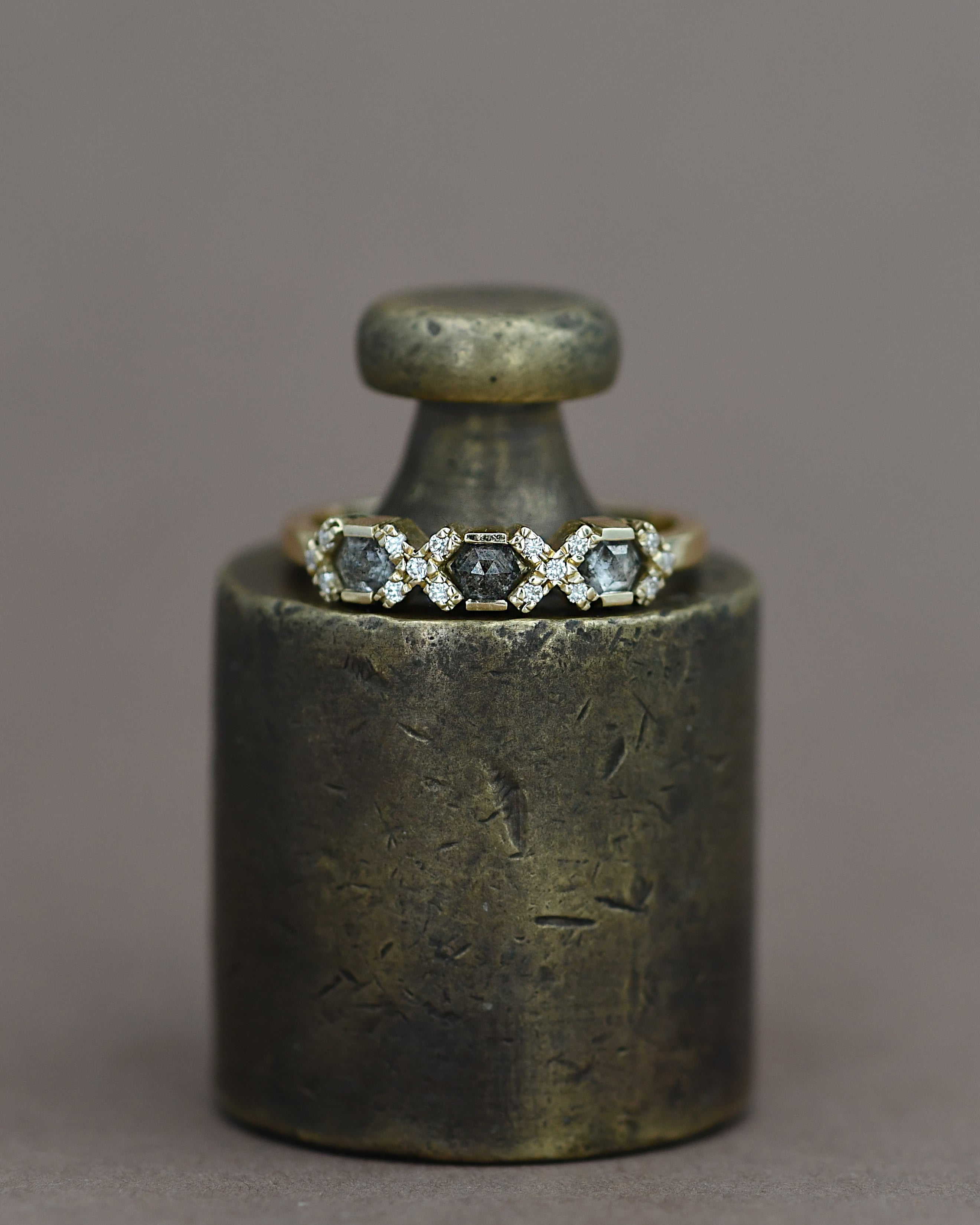 14K Gold ring with DARK GRAY DIAMONDs