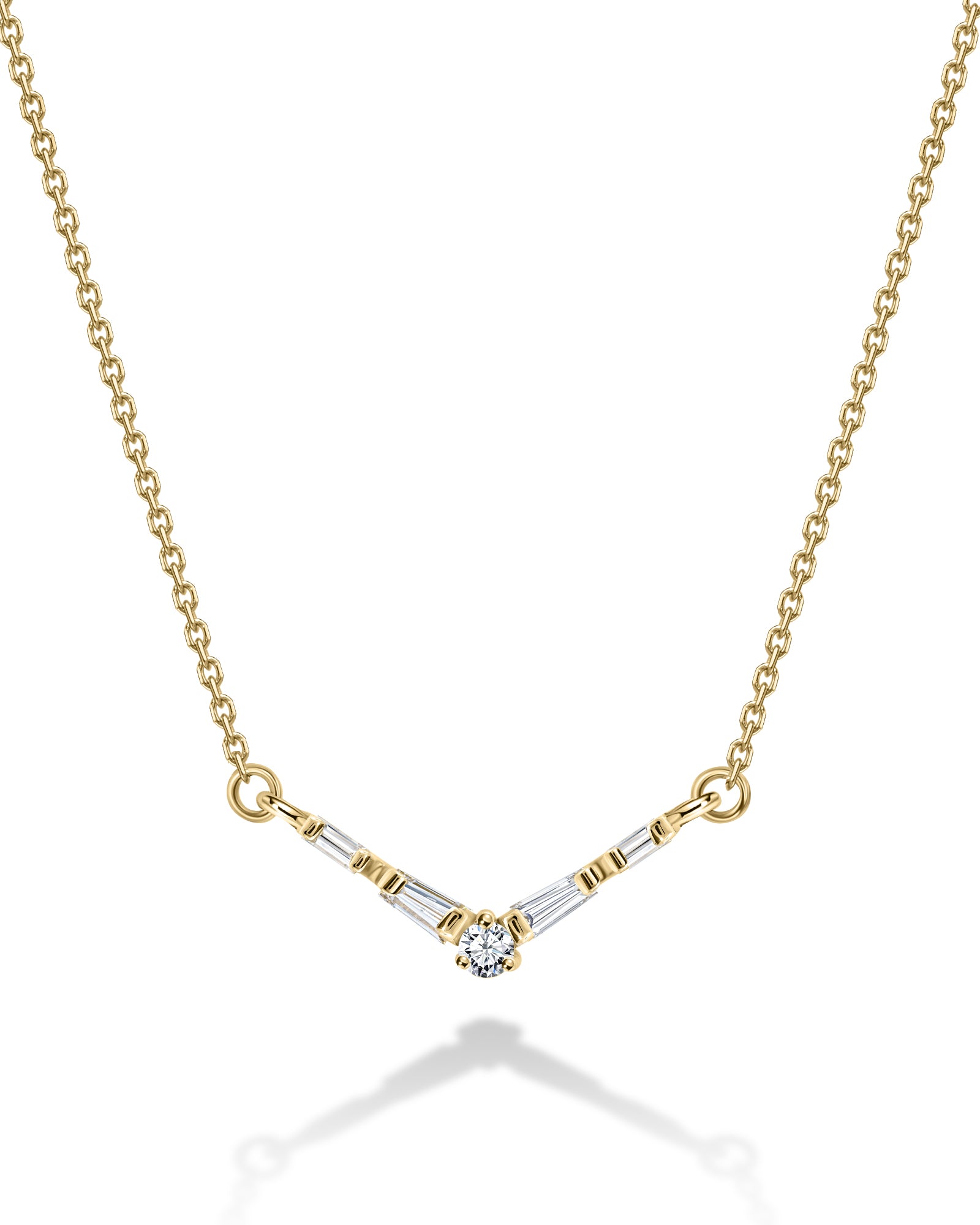 Gold necklace with  diamonds on a white background