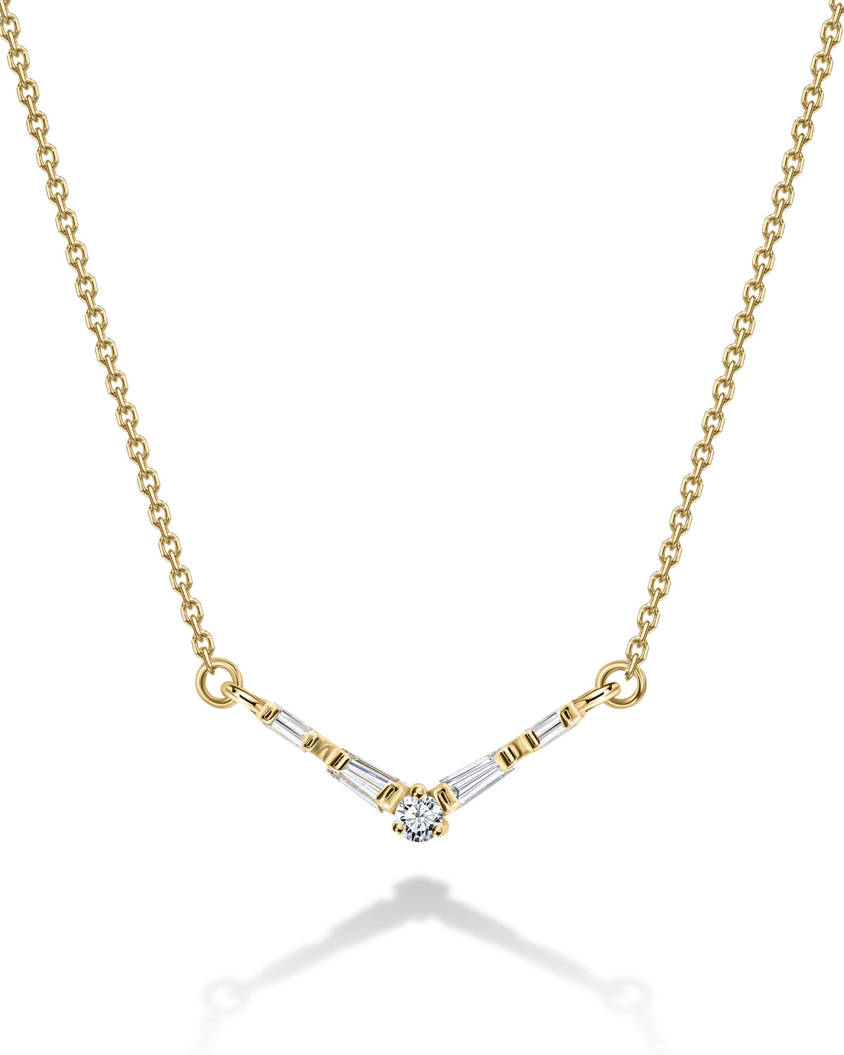 Gold necklace with  diamonds on a white background