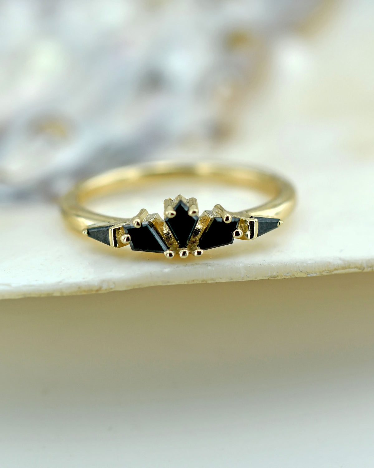 Camellia Black Diamonds Ring