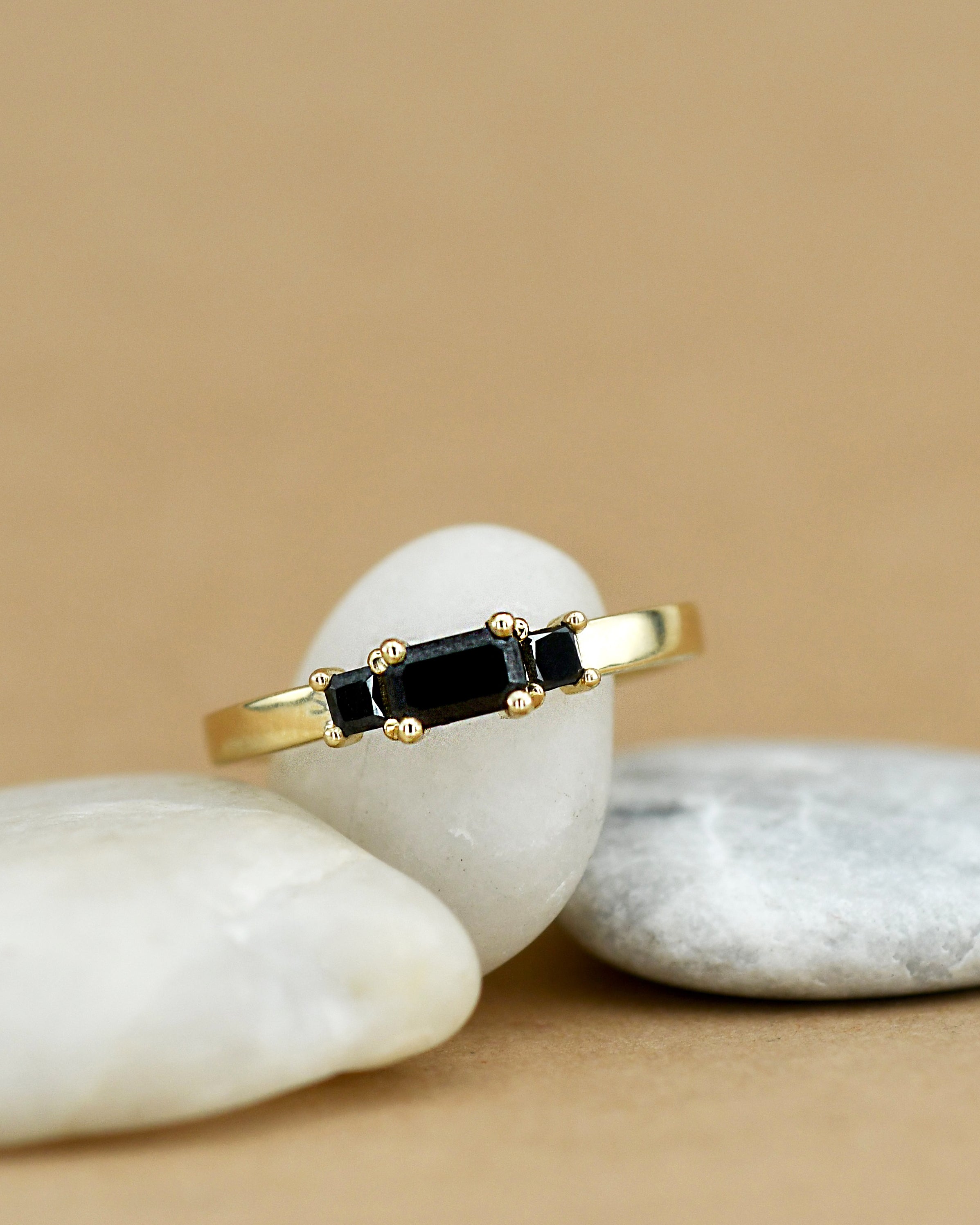 14k Gold ring with black diamonds 