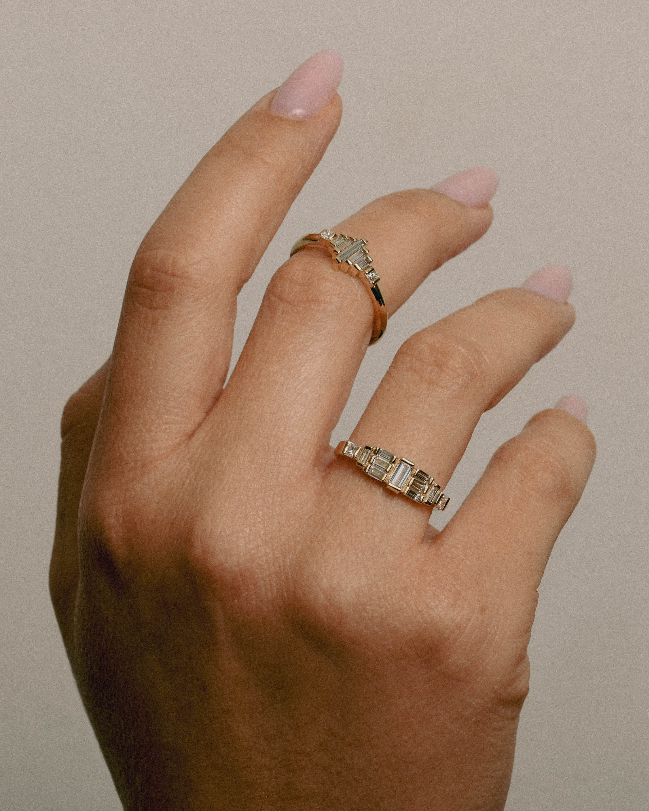 14 k gold rings with baguette diamonds