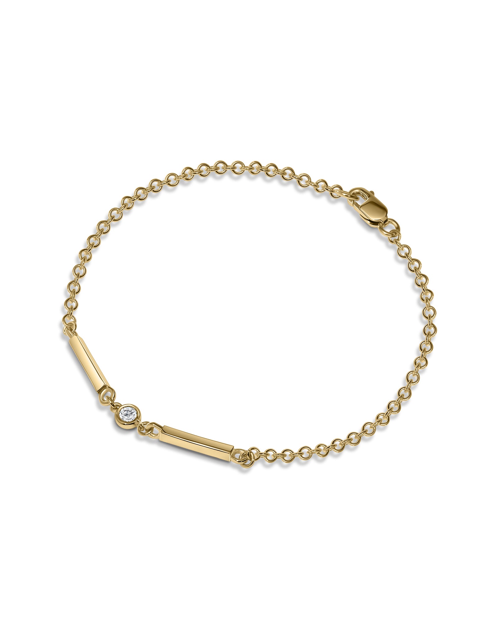 14k Gold bracelet with white diamond and two horizontal bars
