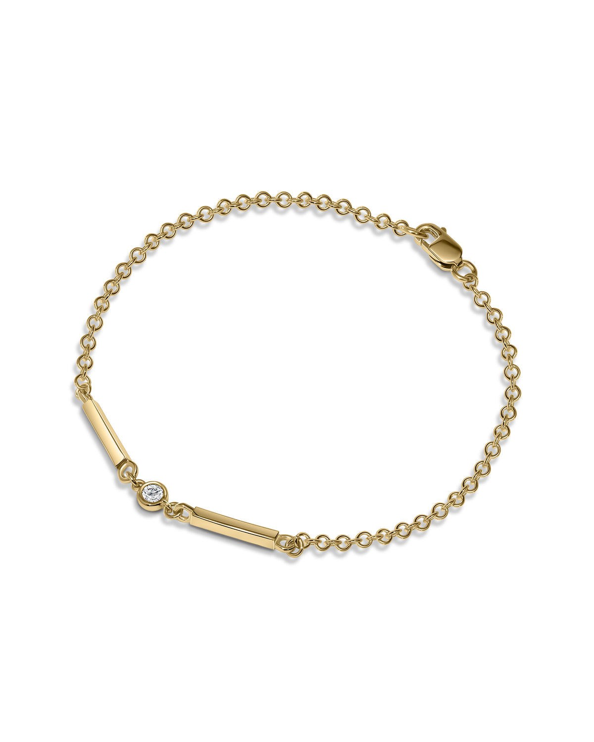 14k Gold bracelet with white diamond and two horizontal bars