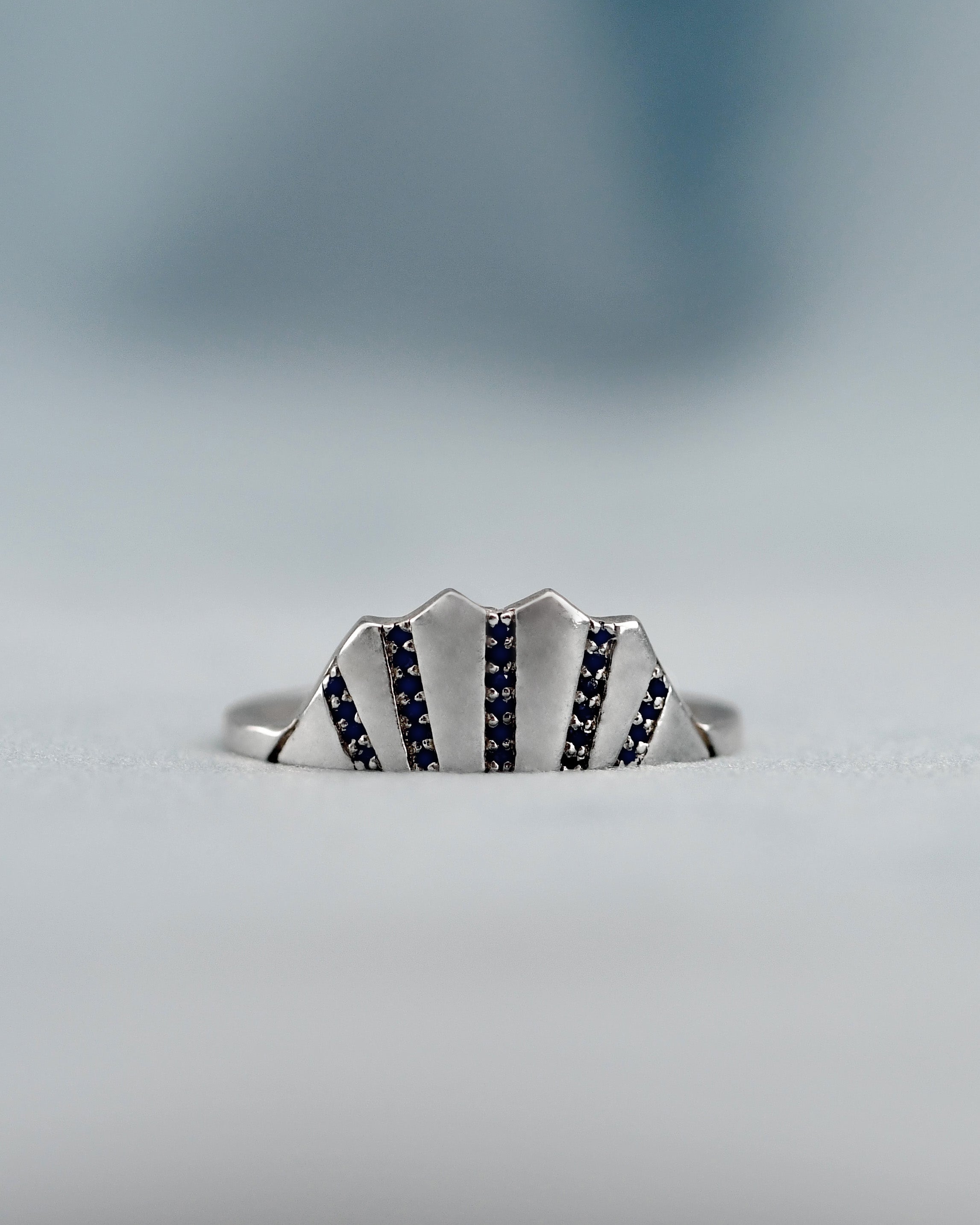 silver crown ring with sapphire