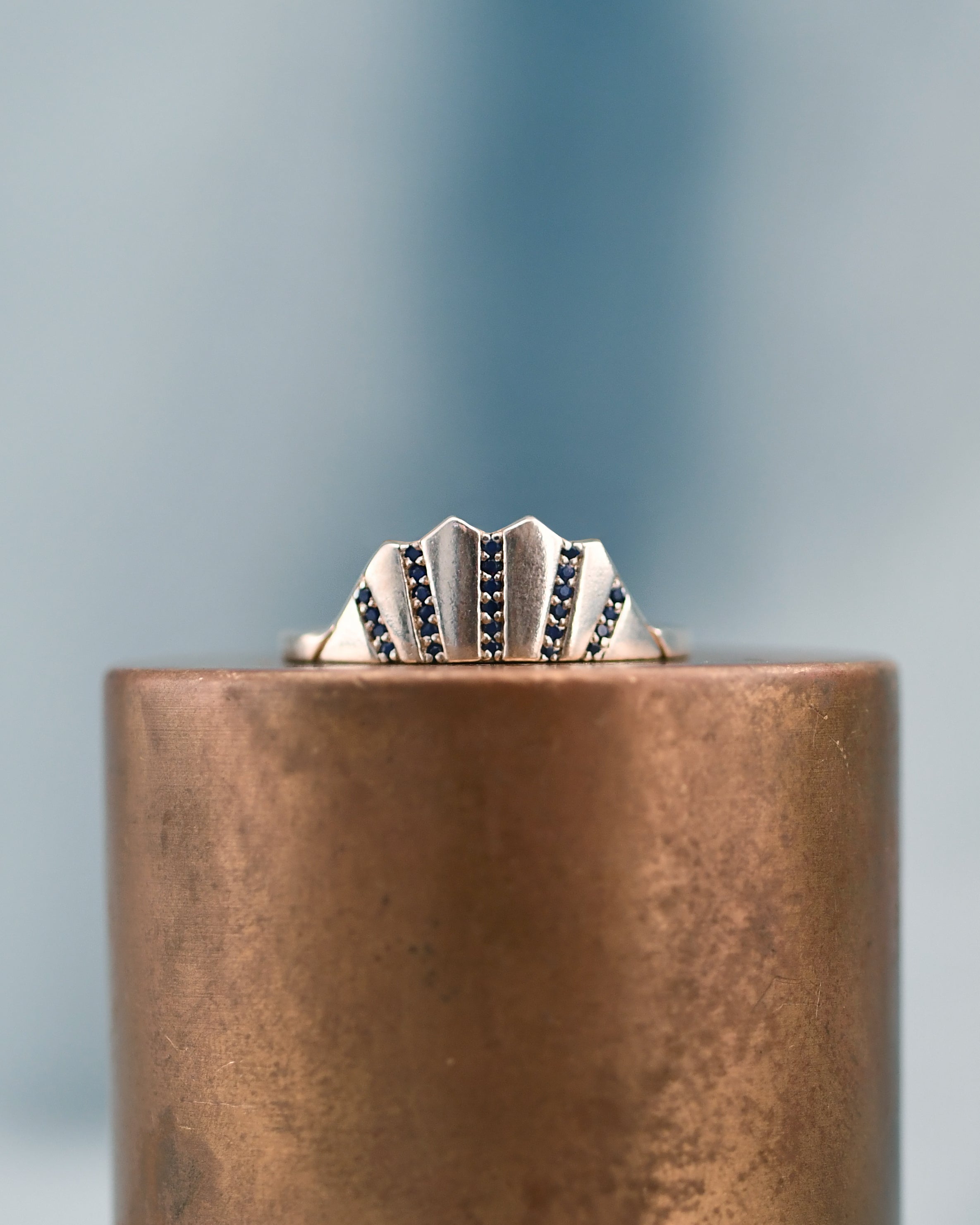 silver crown ring with sapphire
