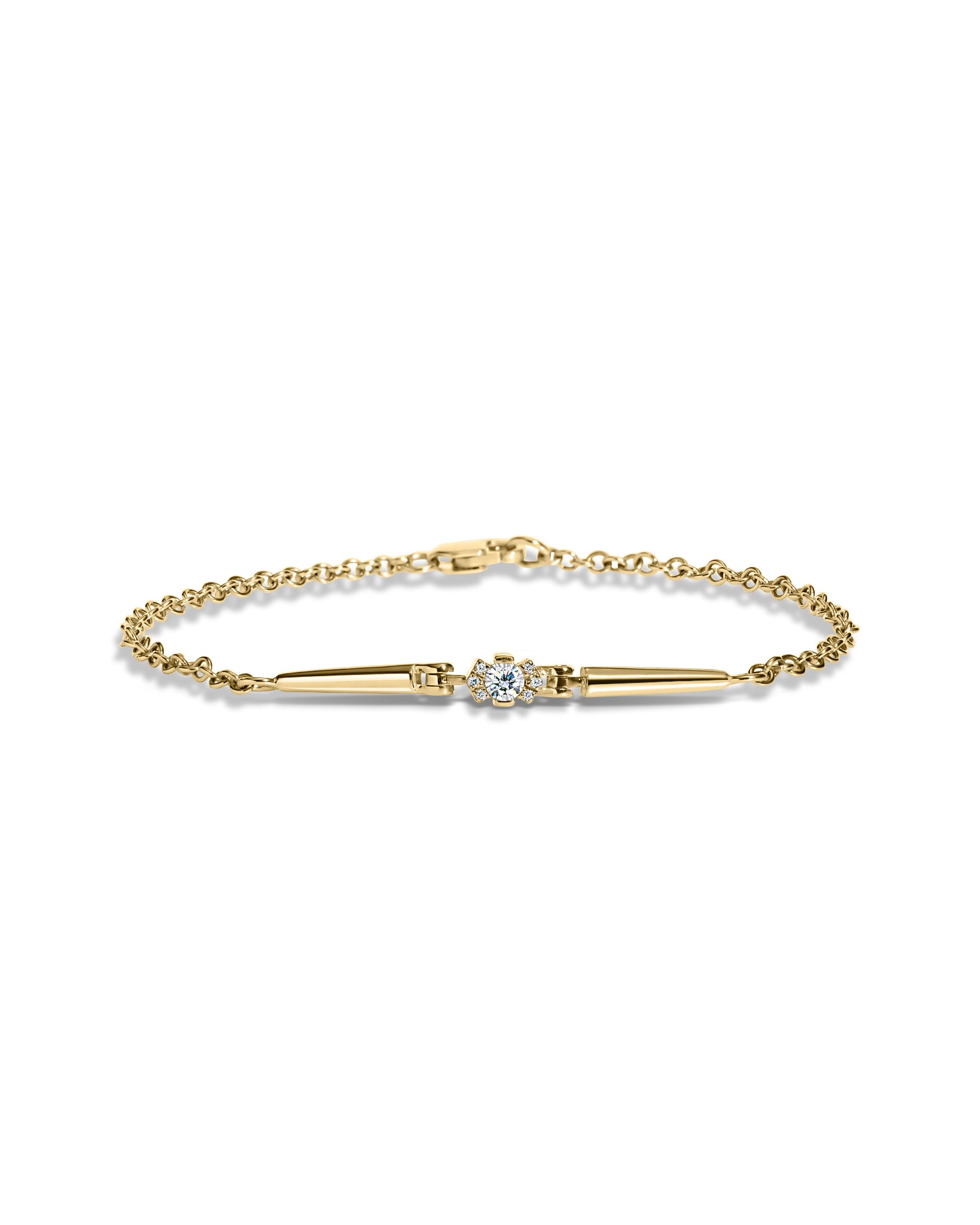 Gold bracelet with a diamond on a white background