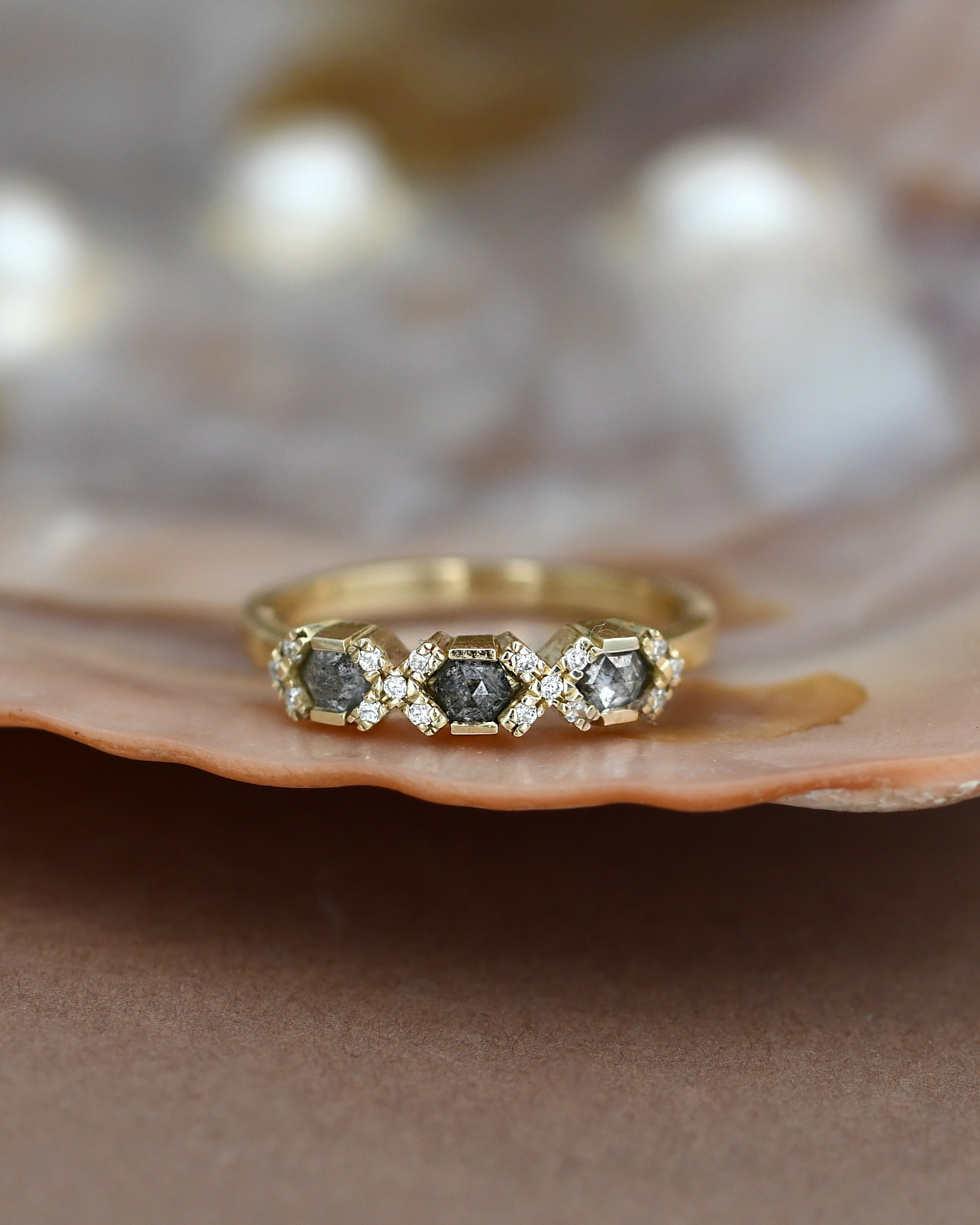 14K Gold ring with DARK GRAY DIAMONDs