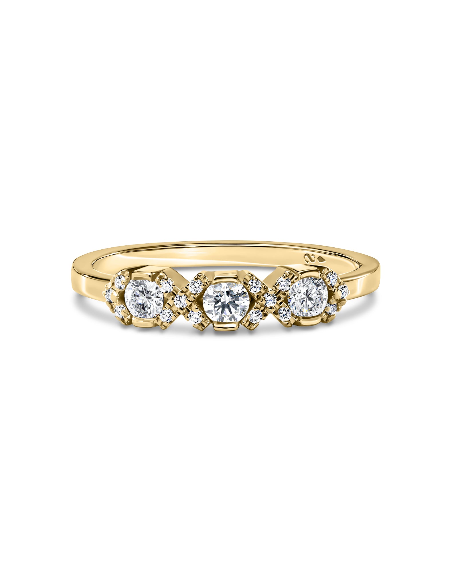 Gold ring with 3 big white diamonds 