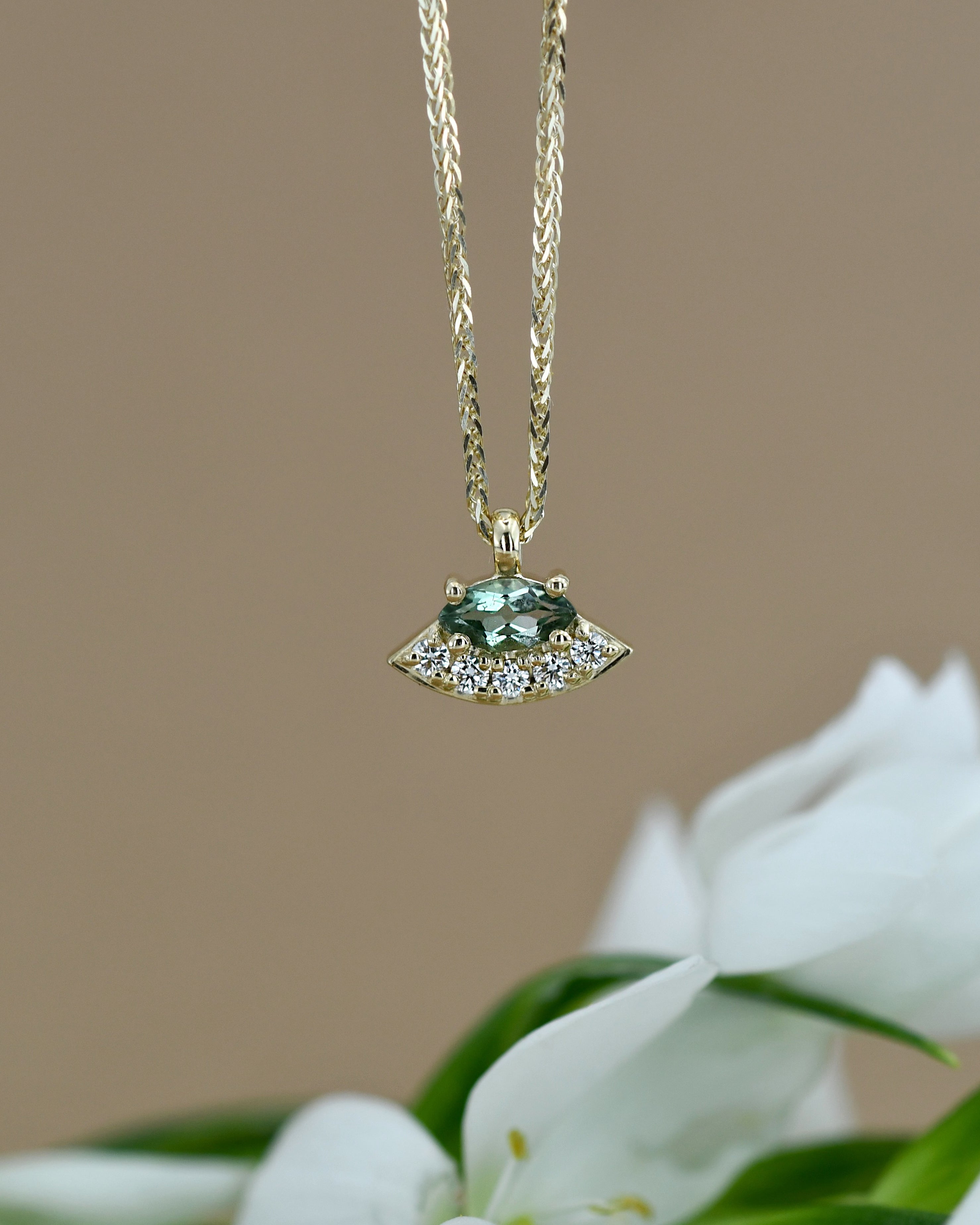 14k gold tourmaline and diamonds necklace