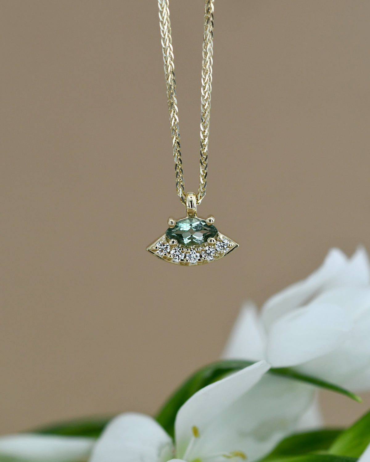 14k gold tourmaline and diamonds necklace