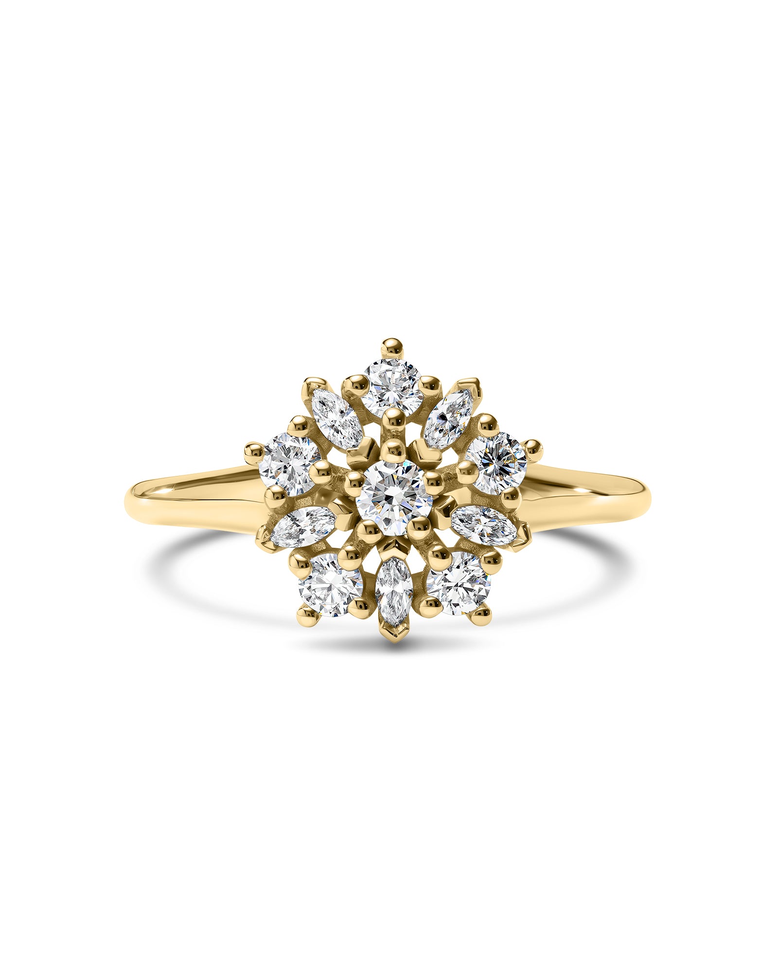 Gold ring with diamond flower design